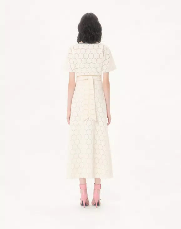 Midi Dress In Fleurs À Jours Cotton