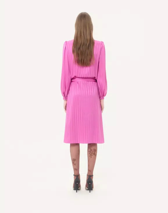 Midi Dress In Shiny-Matte Jacquard With Logo-Stripe