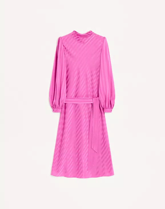 Midi Dress In Shiny-Matte Jacquard With Logo-Stripe