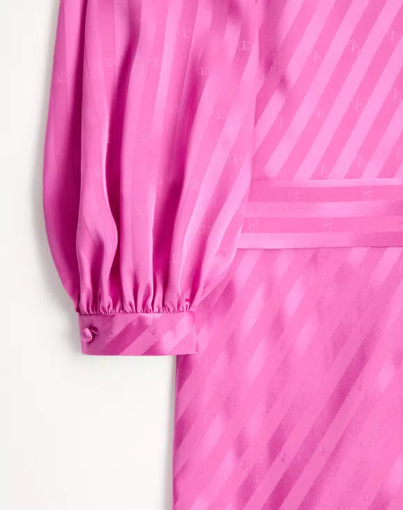 Midi Dress In Shiny-Matte Jacquard With Logo-Stripe