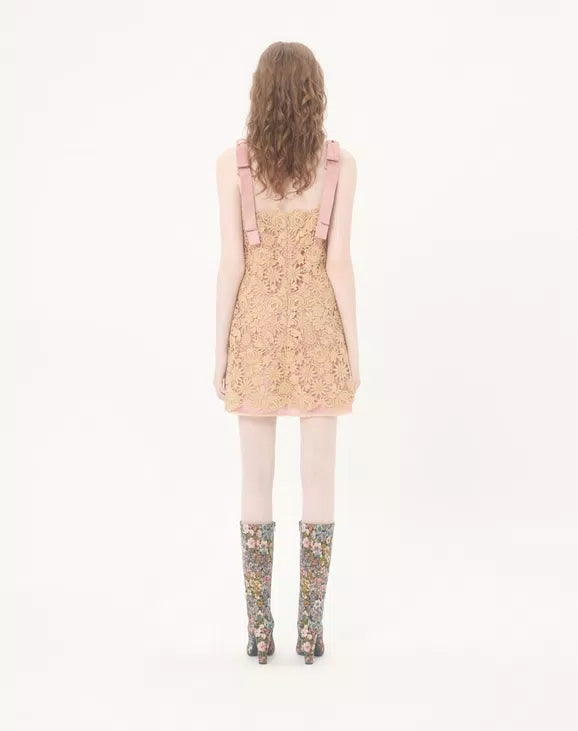 Short Guipure Dress With Fleur A Jours Flower Mix