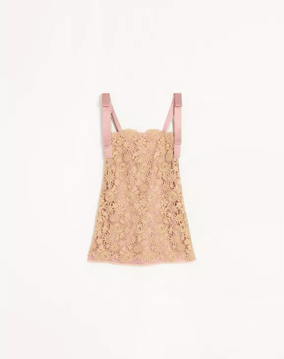 Short Guipure Dress With Fleur A Jours Flower Mix