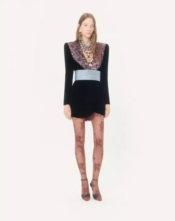 Short Velvet Dress With Lace