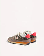 Stud Up Sneaker in Split Leather and Nylon with Butterfly Embroidery
