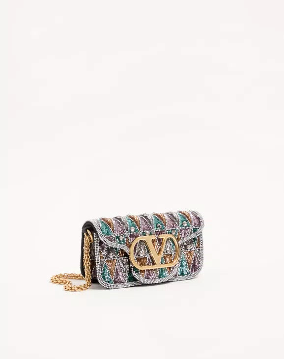 VALENTINO GARAVANI LOCÒ SMALL EMBROIDERED SHOULDER BAG RUNWAY DELUXE