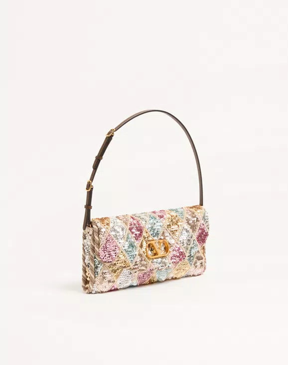 Valentino Garavani Devain Small Shoulder Bag With Rhombelle Embroidery. RUNWAY DELUXE