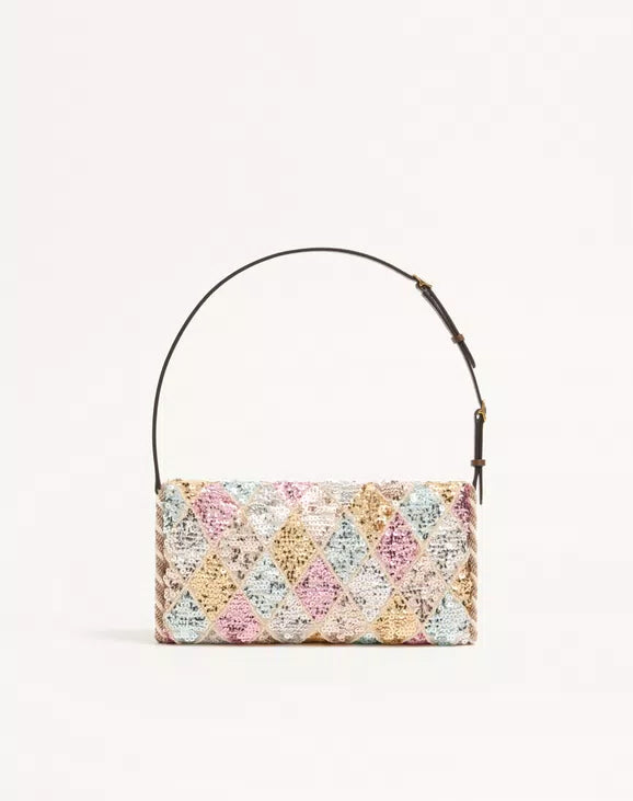 Valentino Garavani Devain Small Shoulder Bag With Rhombelle Embroidery. RUNWAY DELUXE