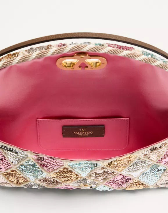 Valentino Garavani Devain Small Shoulder Bag With Rhombelle Embroidery. RUNWAY DELUXE
