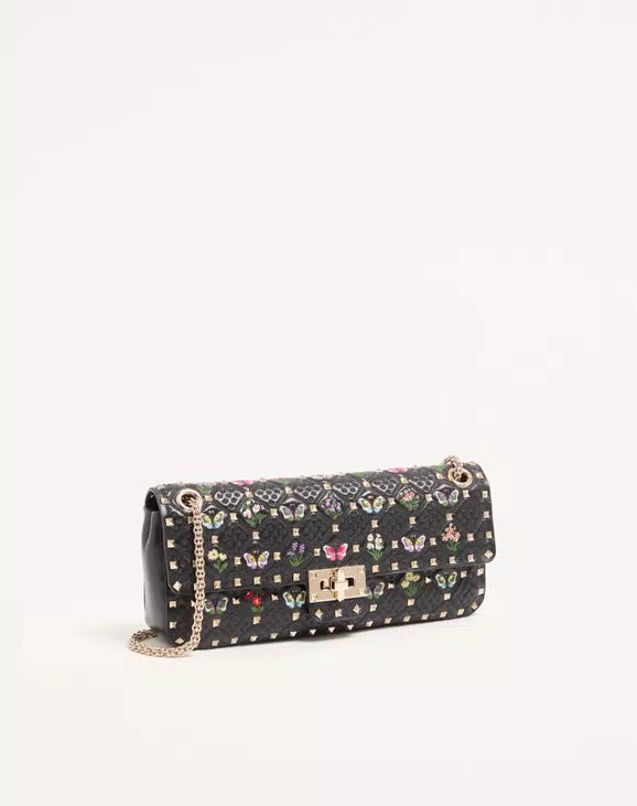 Valentino Garavani Rockstud Spike Medium Shoulder Bag in Embroidered Nappa Leather RUNWAY DELUXE