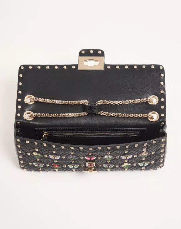 Valentino Garavani Rockstud Spike Medium Shoulder Bag in Embroidered Nappa Leather RUNWAY DELUXE