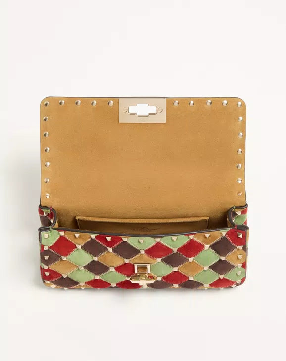 Valentino Garavani Rockstud Spike Small Bag In Patchwork Suede RUNWAY DELUXE