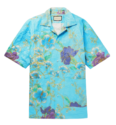 GUCCI Oversized Camp-Collar Printed Paper-Effect Crinkled-Shell Shirt