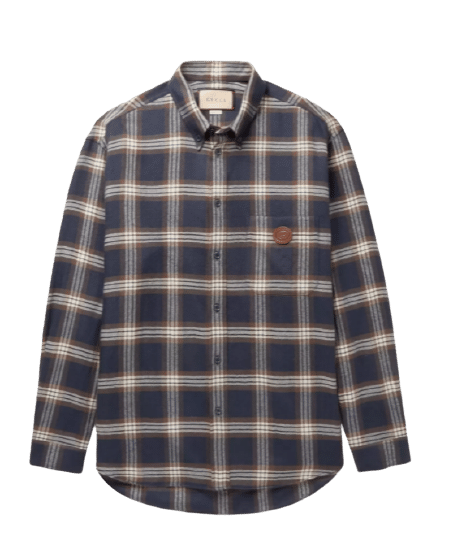 GUCCI Button-Down Collar Logo-Appliquéd Checked Wool-Flannel Shirt