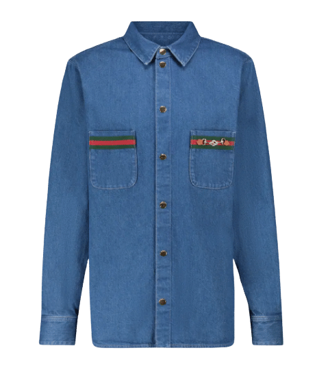 GUCCI Stonewashed denim shirt with Web