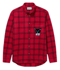 GUCCI Oversized Button-Down Collar Appliquéd Checked Wool-Blend Flannel Shirt