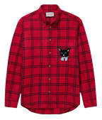 GUCCI Oversized Button-Down Collar Appliquéd Checked Wool-Blend Flannel Shirt
