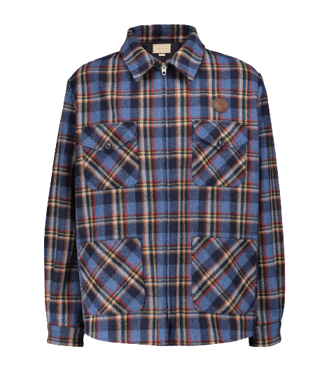 GUCCI Checked overshirt with tiger patch