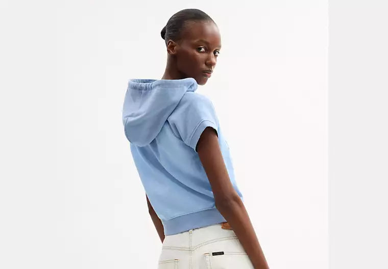 Short Sleeve Shrunken Hoodie In Organic Cotton RUNWAY DELUXE