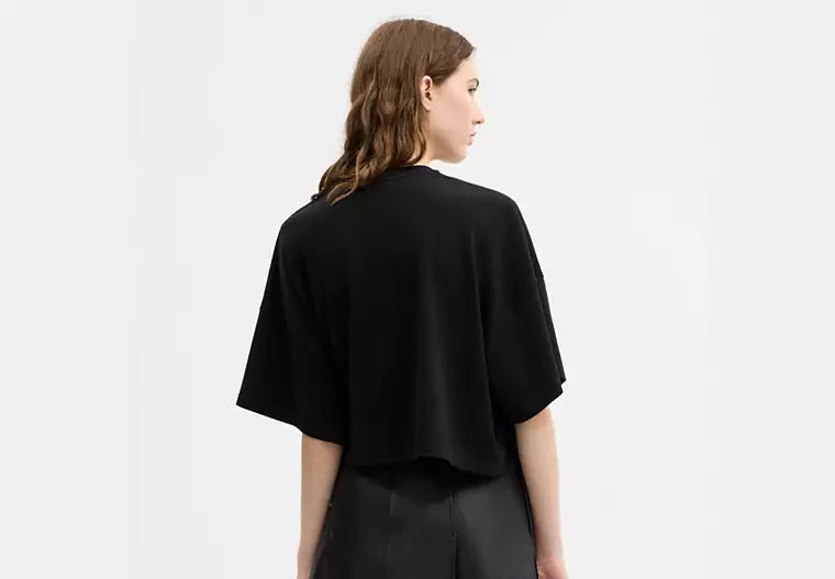 Short Sleeve Wide Cropped Crewneck T-Shirt In Organic Cotton RUNWAY DELUXE