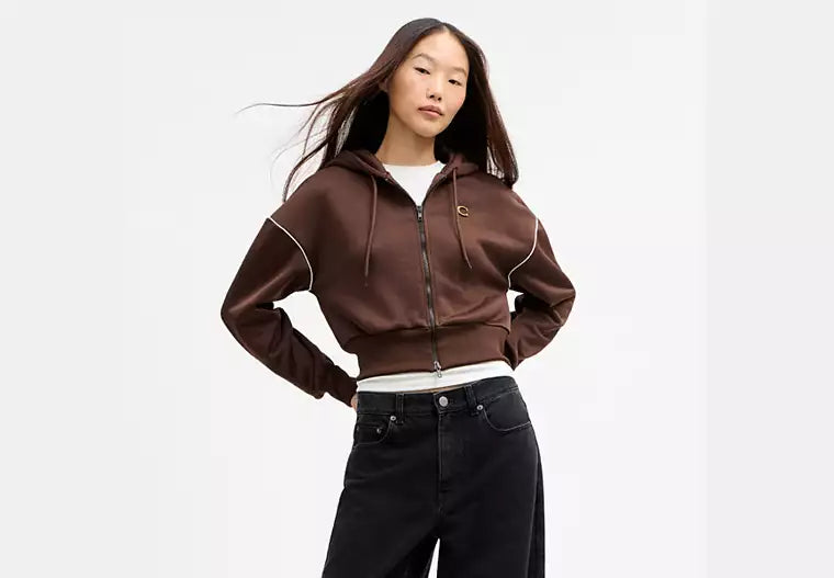 Heritage Long Sleeve Cropped Sport Full Zip Hoodie RUNWAY DELUXE