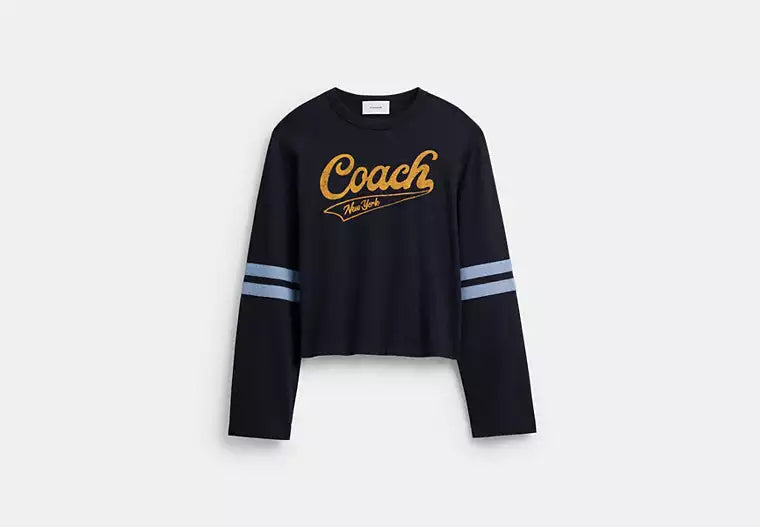 Sporty Script Long Sleeve Shirt In Organic Cotton RUNWAY DELUXE