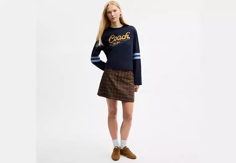 Sporty Script Long Sleeve Shirt In Organic Cotton RUNWAY DELUXE