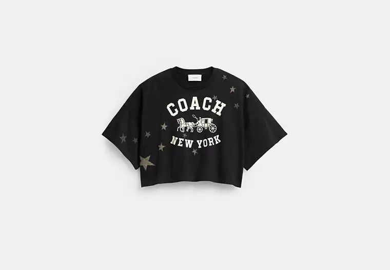 Star Short Sleeve Wide Cropped Crewneck T-Shirt In Organic Cotton RUNWAY DELUXE