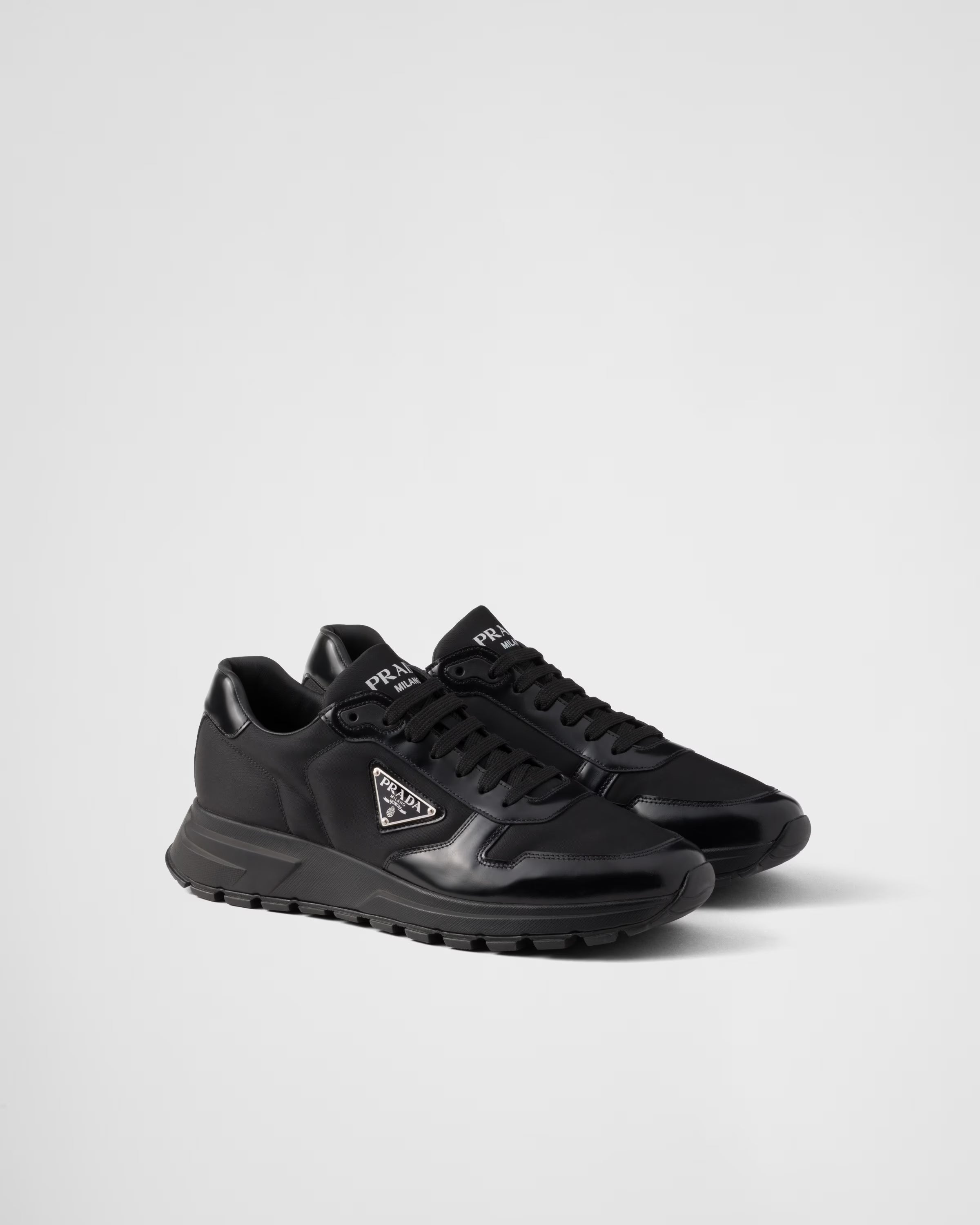 Prax 01 Re-Nylon and brushed leather sneakers