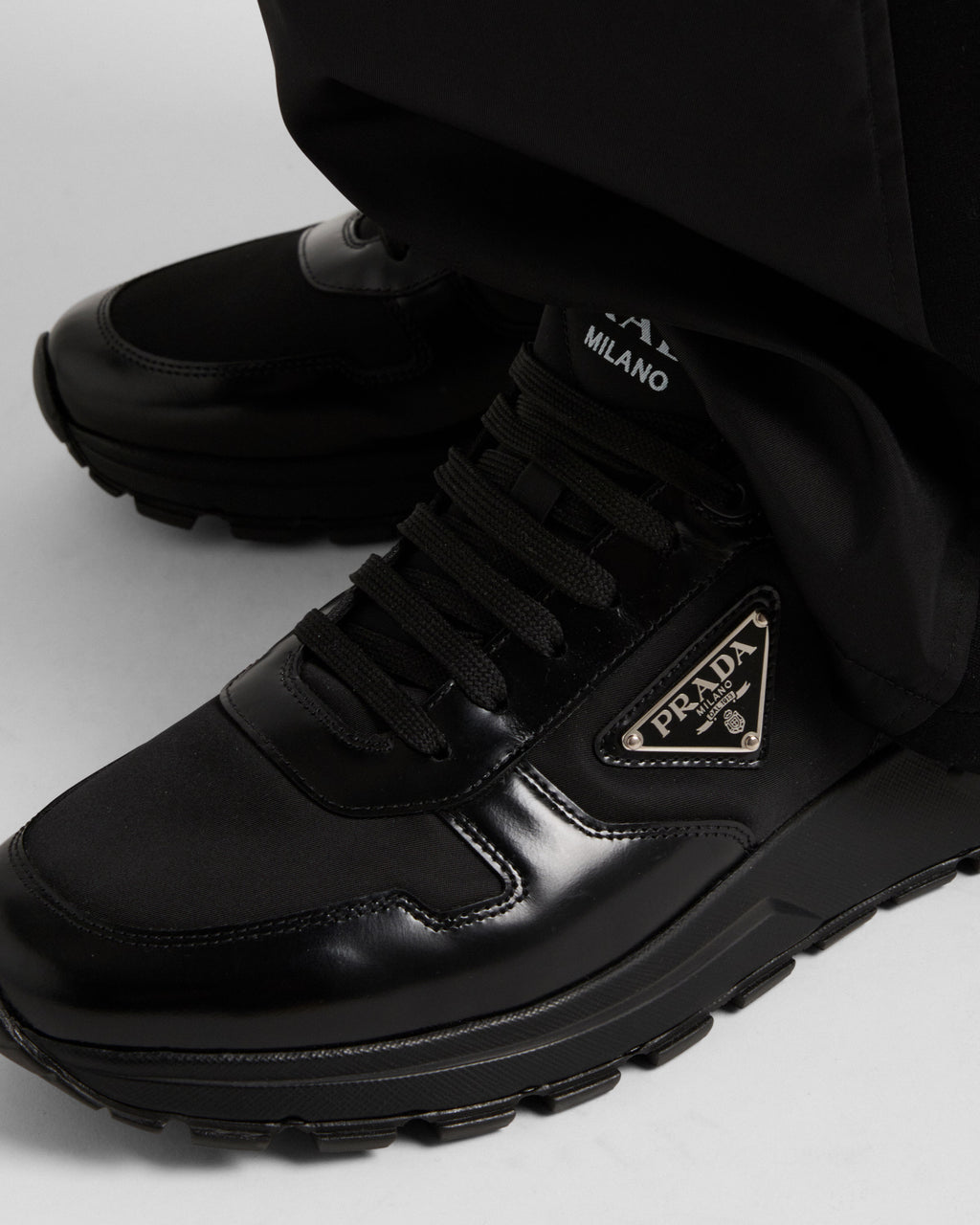 Prax 01 Re-Nylon and brushed leather sneakers