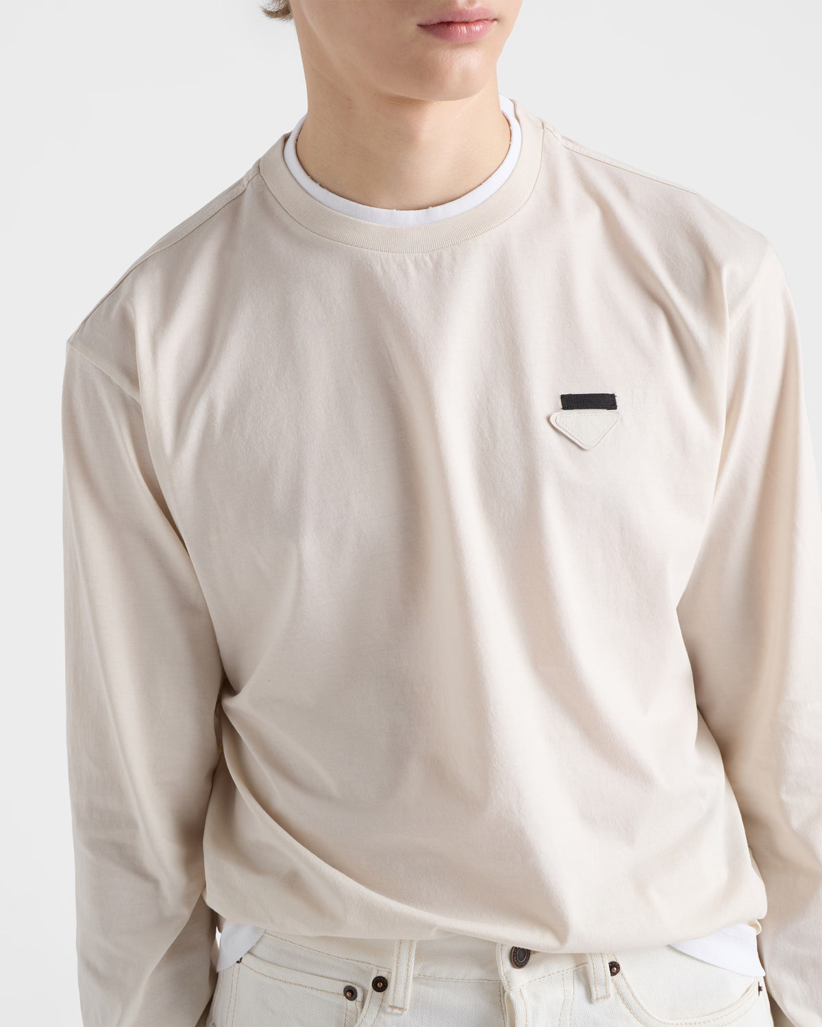 Long-sleeved cotton T-shirt ColorTalc/White RUNWAY DELUXE