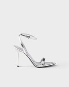 Metallic leather high-heeled sandals