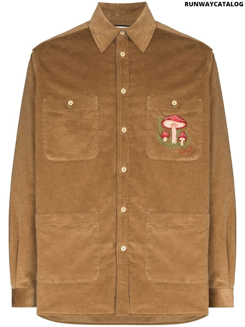 Gucci mushroom-embroidered corduroy shirt jacket