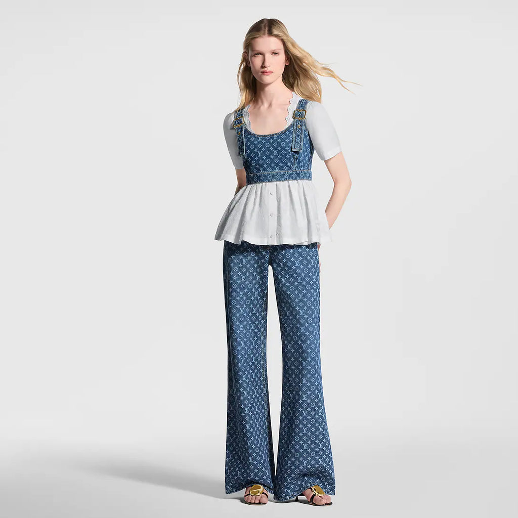 Monogram Denim Buckle Strap Crop Top RUNWAY DELUXE