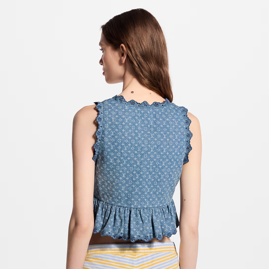 Monogram Denim Peplum Crop Top RUNWAY DELUXE