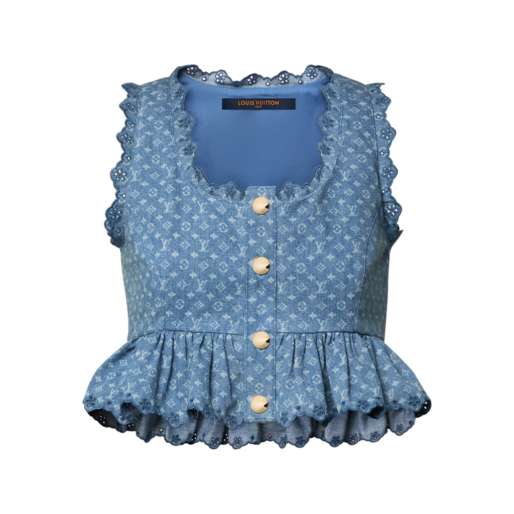 Monogram Denim Peplum Crop Top RUNWAY DELUXE