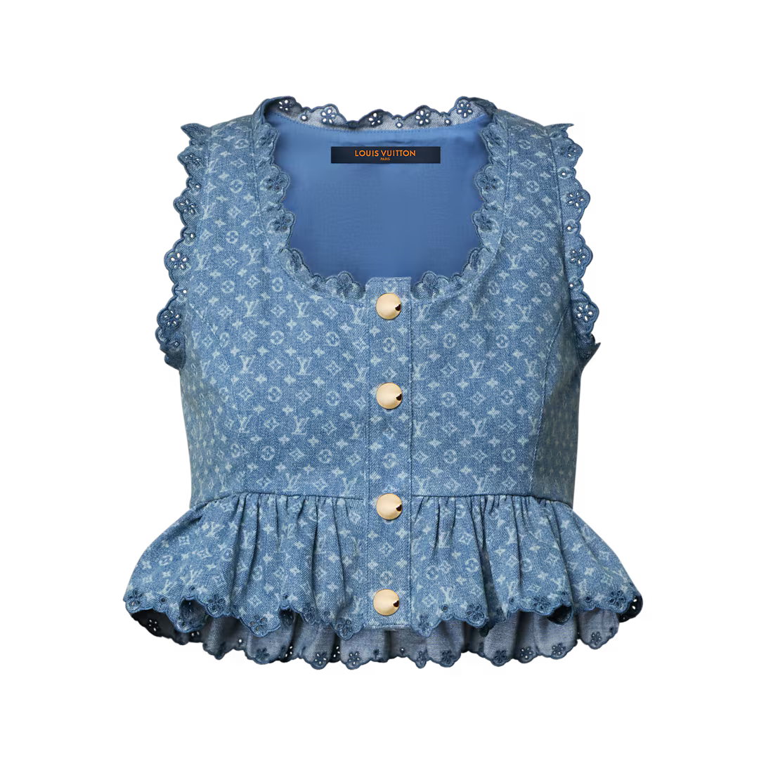 Monogram Denim Peplum Crop Top RUNWAY DELUXE