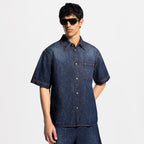 Monogram Washed Chambray Short-Sleeved Shirt RUNWAY DELUXE
