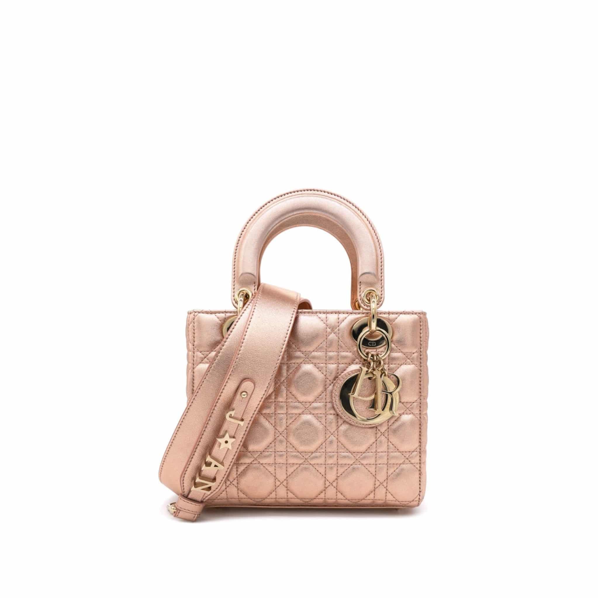 Rose Gold Cannage Leather Small Lady Dior